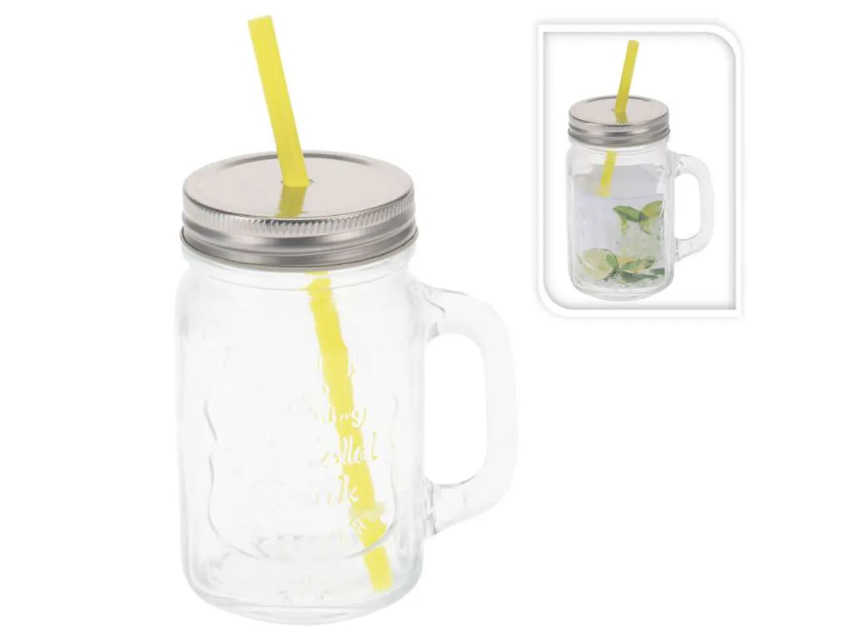 Drikkeglass med lokk og sugerør, 0,45 l